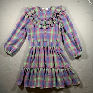 Likely Pink Multi Griffyn Plaid Ruffle Top Long Sleeve Mini Women